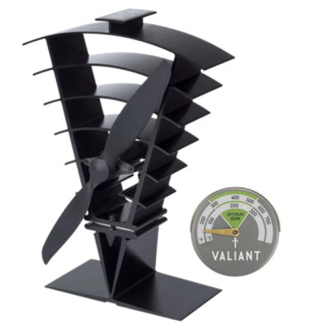 Valiant Vanquish Stove Fan & Magnetic Thermometer Black