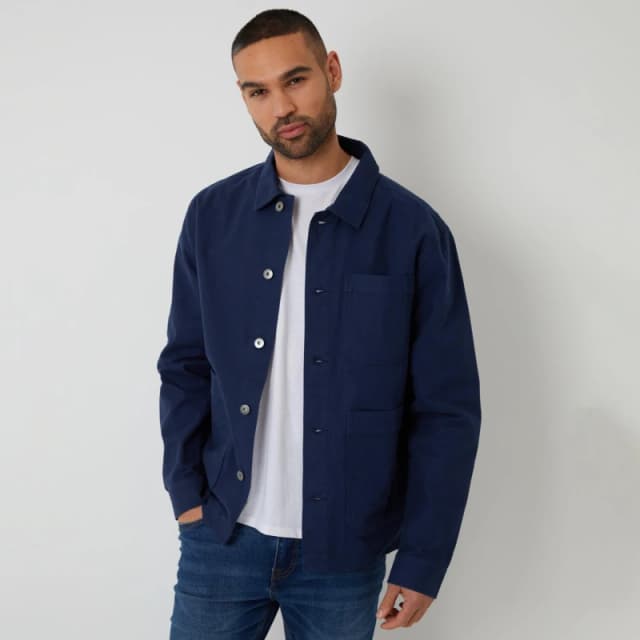 Threadbare Button Up Lightweight Collared Utility Jacket Navy
