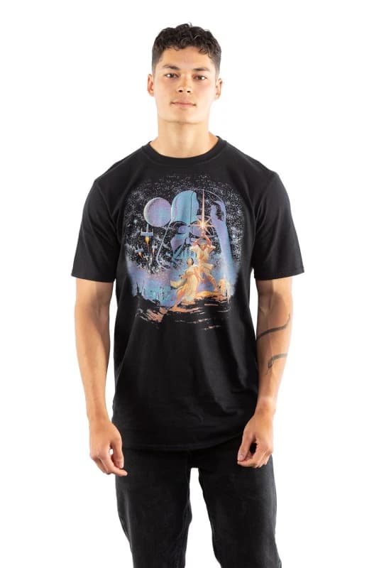 Star Wars Star Wars Retro Poster Cotton Mens T-Shirt Black Black