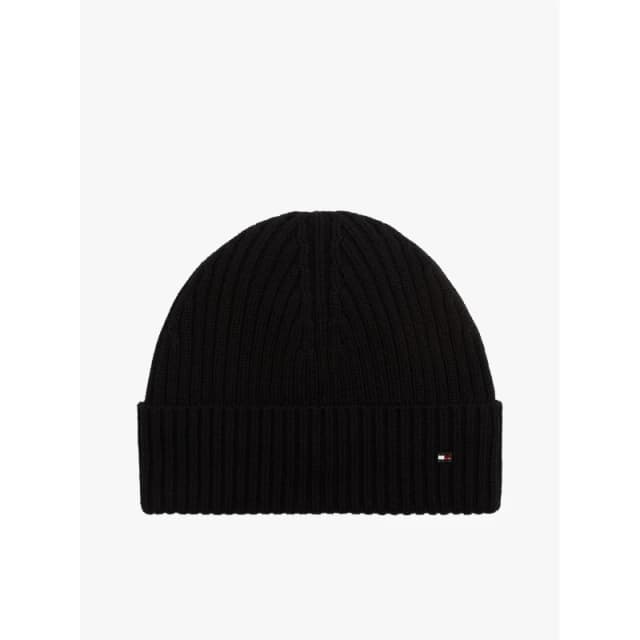 Tommy Hilfiger Flag Cable Knit Wool Blend Beanie Black male Mens