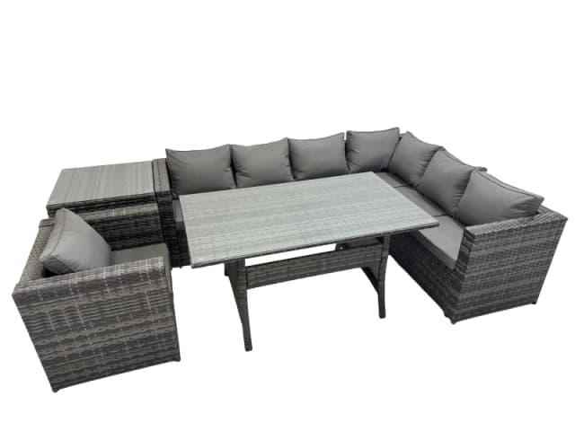 Fimous 7 Seater Patio Dining Corner Sofa Sets with Chair Side Table in Dark Grey Dark Grey Unisex