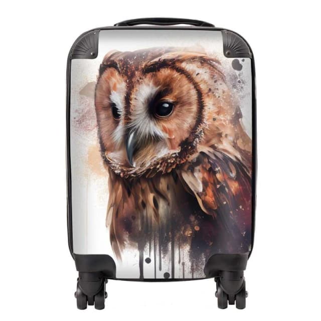 Warren Reed - Designer Tawny Owl Face Splashart Light Background Suitcase in Brown Size: Large Brown Unisex Large