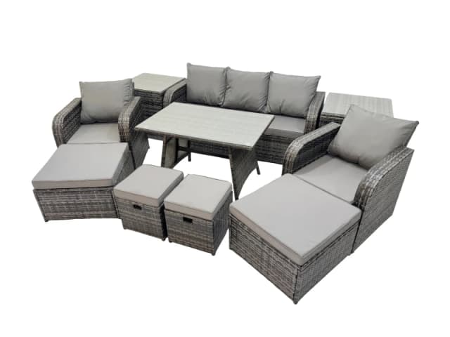 Fimous Garden Rattan Furniture Set 9 Seater with 2 Side Table 2 Big Stool in Dark Grey Dark Grey Unisex