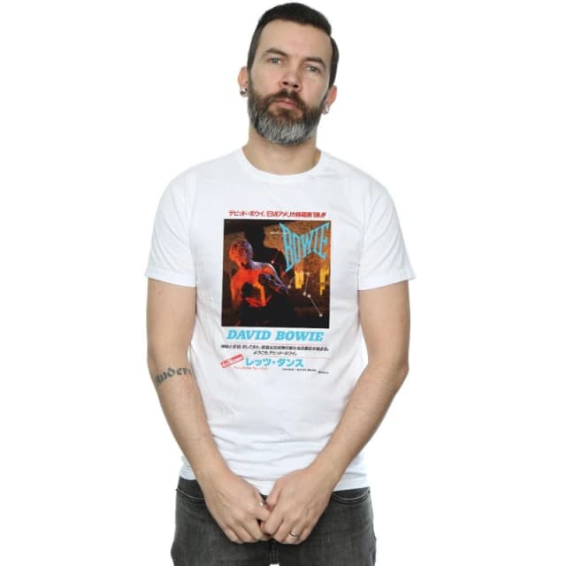 David Bowie David Bowie Men Asian Poster T-Shirt in White Size: Small White S Male 5057972377116