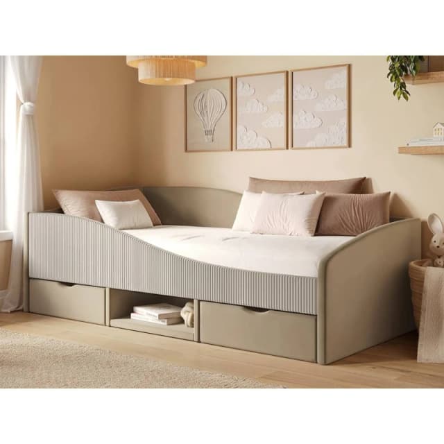Flair Aubrey Velvet Storage Low Sleeper Bed with Beige Cord Size: Single Beige Unisex Single