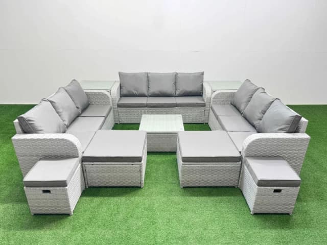 Fimous 13 Seater Outdoor Garden Furniture Set PE Rattan Lounge Sofa Set in Light Grey Light Grey Unisex