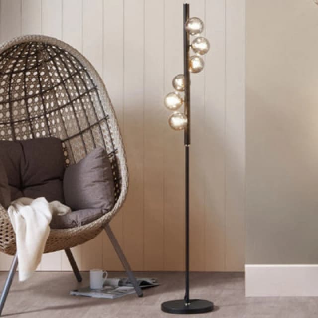 Pacific Lifestyle Glass Ball And Black Metal Floor Lamp For Living Room