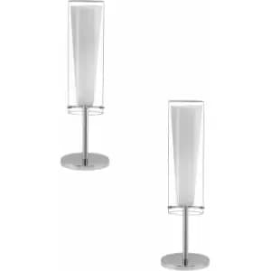 Loops - 2 pack Table Lamp Colour Chrome Shade Clear White Glass Glass Opal Matt E27 60W