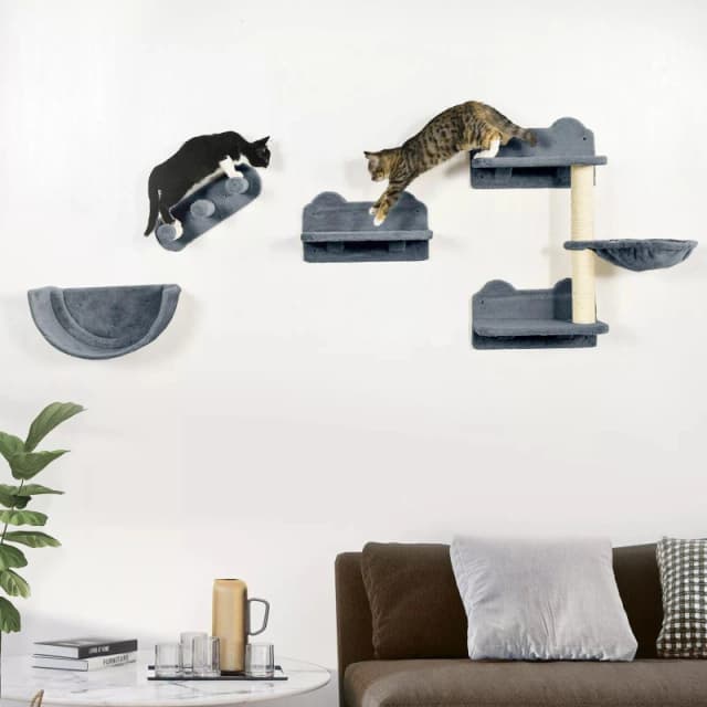 PawHut PawHut 4PCs Wall-Mounted Cat Self Activity Set Light Grey unisex One Size