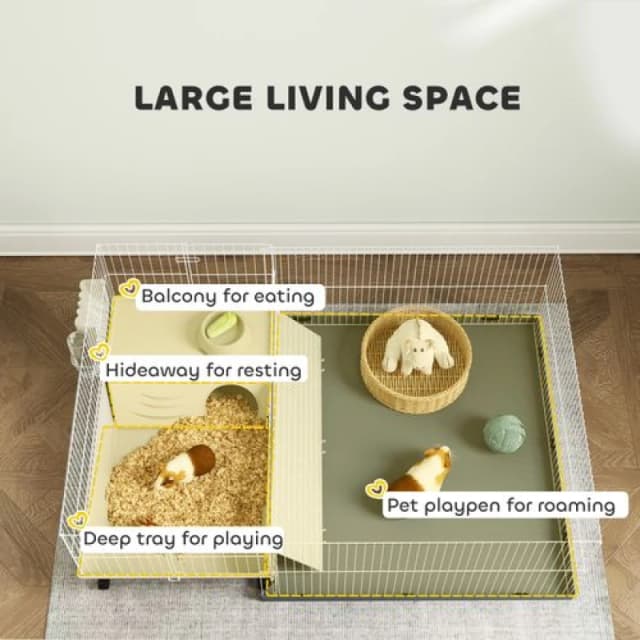 PawHut Small Animal Cage, Guinea Pig Cage with Removable Pet Playpen, Beige D51-478V00WT