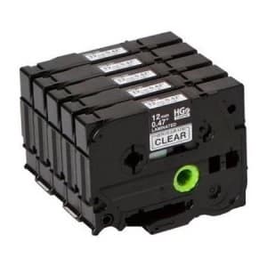 Brother HGE-131V5 Original P-touch Label Tape (12mm x 8m) Pack-5 Black On Clear