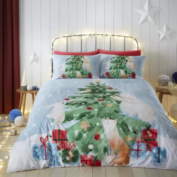 Dunelm Fusion Green Winter Friends Duvet Cover & Pillowcase Set, Size: Single Green