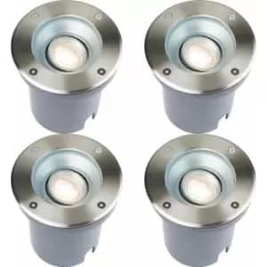 4 pack Recessed Outdoor IP67 Round Ground Light - 50W GU10 - Stainless Steel