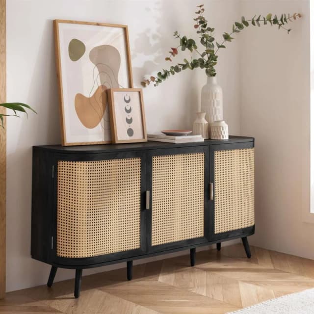 Birlea Noah Rattan and Black 3 Door Sideboard
