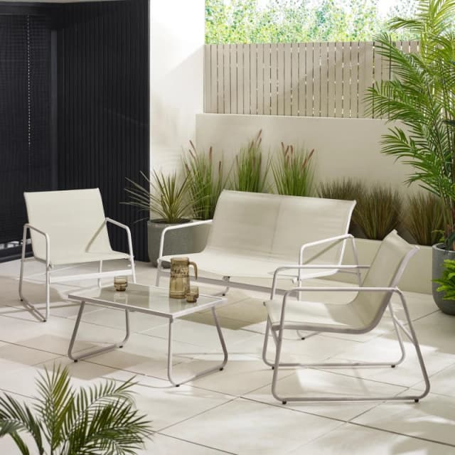 FurnitureboxUK FurnitureboxUK Naxos 4 Seat Outdoor Conversation Set With Chairs, Sofa & Table in Cream Cream One Size Unisex 5056784305485