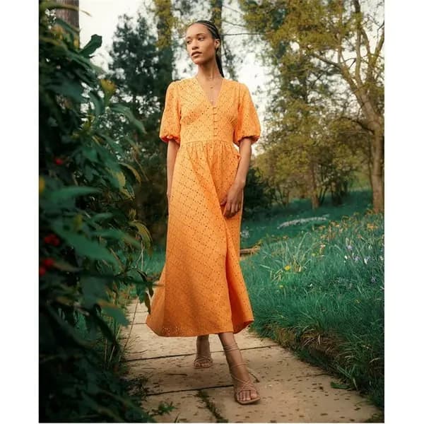 Barbour Kelley Broderie Anglaise Midi Dress - Orange 12