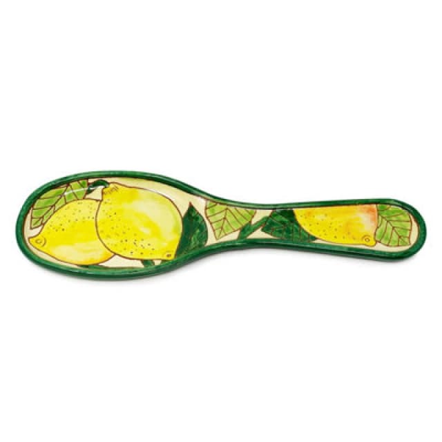 Verano Spanish Ceramics Signature Lemons Hand Painted Ceramic Kitchen Dining Utensil Spoon Rest (L) 28cm Multi unisex