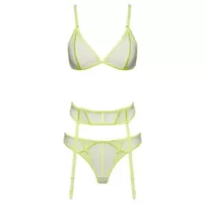 I Saw It First Mesh Seam Detail 3 Piece Lingerie Set - Yellow