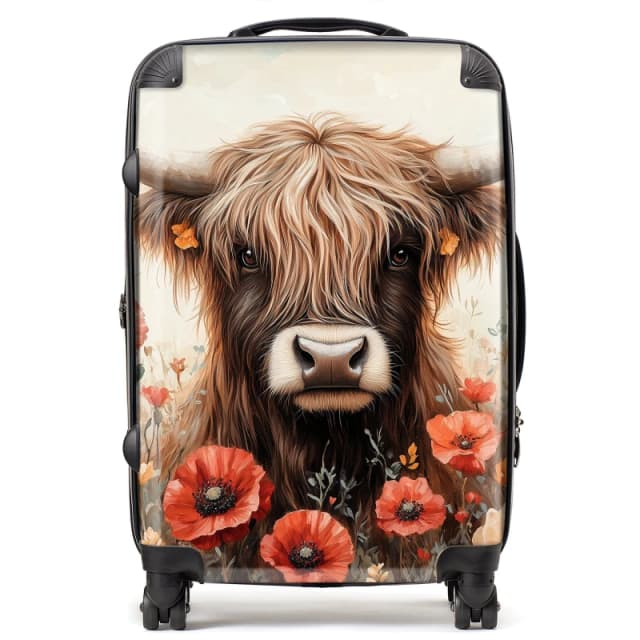 Warren Reed - Designer Highland Cow & Summer Flowers Suitcase Size: Medium Multicolor Unisex Medium
