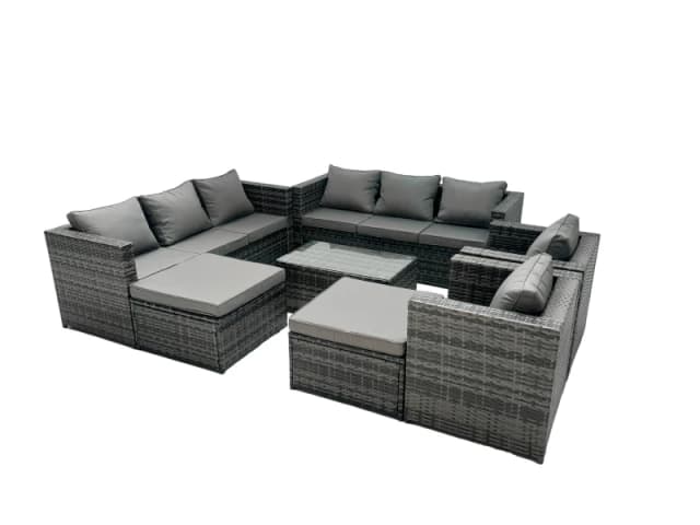 Fimous 10-seater Patio Coffee Table Sofa Set with 2 Big Stools in Dark Grey Dark Grey Unisex