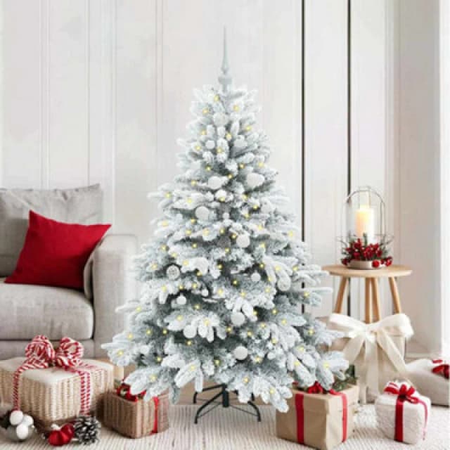 vidaXL Artificial Christmas Tree with 150 LEDs, White Balls Snow Flocked Green 150cm PE and PVC, Green 3397604