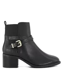 Dune London Dune Pout Leather Block Heel Ankle Strap Boots - Black, Size 4, Women