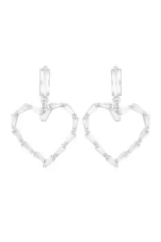 Rhodium Plated Cubic Zirconia Open Heart Earrings