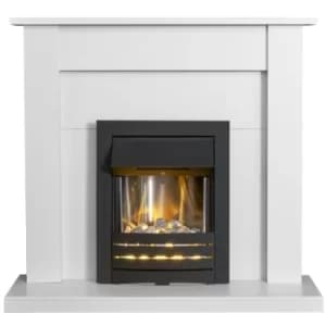 Adam Sutton Fireplace in Pure White with Helios Electric Fire In Black, 43 Inch