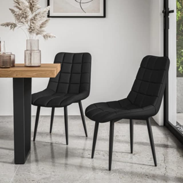 More4Homes Set of 2 Nova Modern Velvet Dining Chair Padded Seat Metal Legs Black