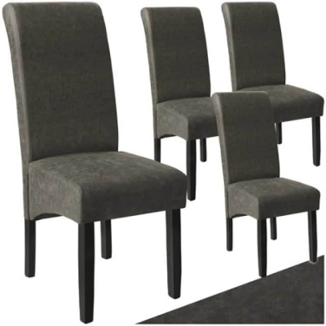 Tectake Set Of 4 Dining Chair - Ergonomic Seat Shape, High Backrest, Padded, Faux Leather - Gray Marbled