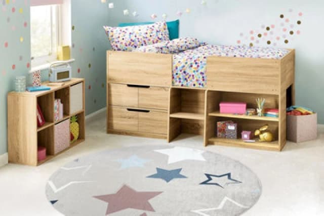 RugsX Bambino 48130 Round Washing Carpet Stars For Children Anti Slip - Beige / Grey Circle 80 Cm