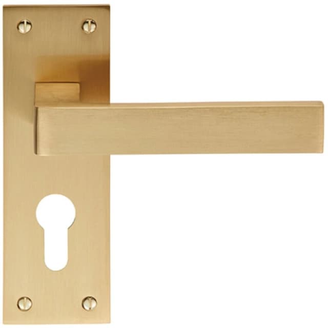 Loops PAIR Straight Square Handle on Euro Lock Backplate 150 x 50mm Satin Brass Metallics