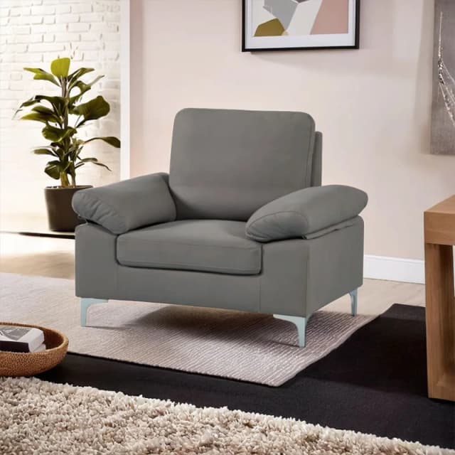KOSY KOALA KOSY KOALA Modern Grey Fabric One Seater Sofa with Chrome Feet - Comfortable Couch with Cushion for Living Room, Bedroom or Office Grey One
