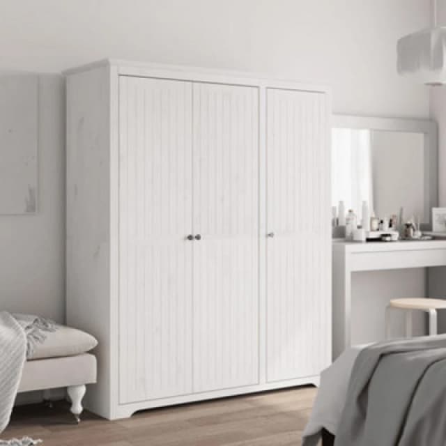 Vidaxl Wardrobe Bodo White 151.5X52X176.5cm Solid Wood Pine, White 355062