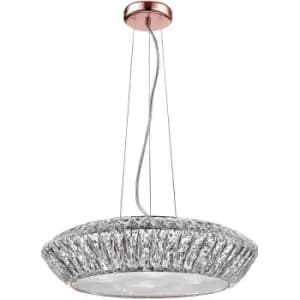 Impex Armel 5 Light LED Crystal Rosy Gold Pendant Ceiling Light