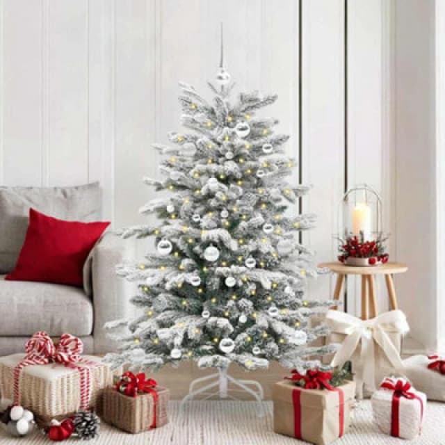 vidaXL Artificial Hinged Christmas Tree with Silver Balls White 150cm PE and PVC, White 3395636