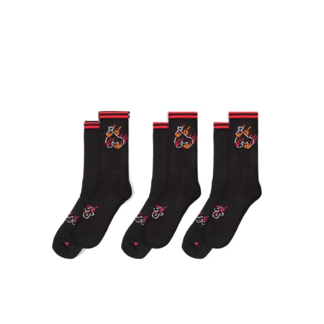 Money Clothing FLAMING APE SPORT SOCK 3PK - BLACK Black