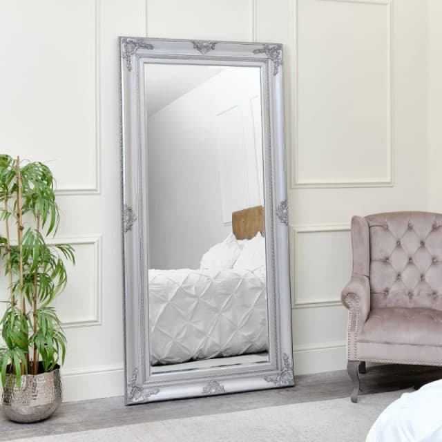 Melody Maison Extra Large Ornate Silver Wall/Leaner Mirror 100cm X 200cm Silver