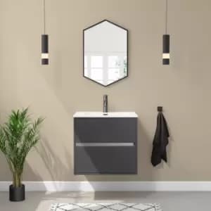 600mm Grey Wall Hung Vanity Unit with Basin - Roxbi