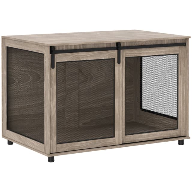 PawHut PawHut Dog Crate Furniture w/ Sliding Door, 118 x 75.5 x 82cm, Walnut Brown Brown