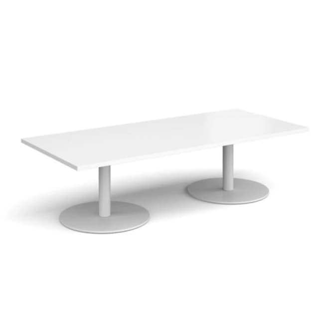 Monza Monza rectangular coffee table with flat round white bases 1800mm x 800mm - white White MCR1800-WH-WH
