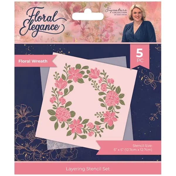 Sara Davies Signature Collection Layering Stencil Floral Elegance Floral Wreath Set of 5 5x5in