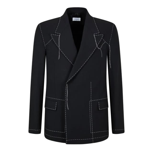 Off White Mens Body Stitch Double-Breasted Contrast Stitching Long Sleeve Blazer Black/White male L