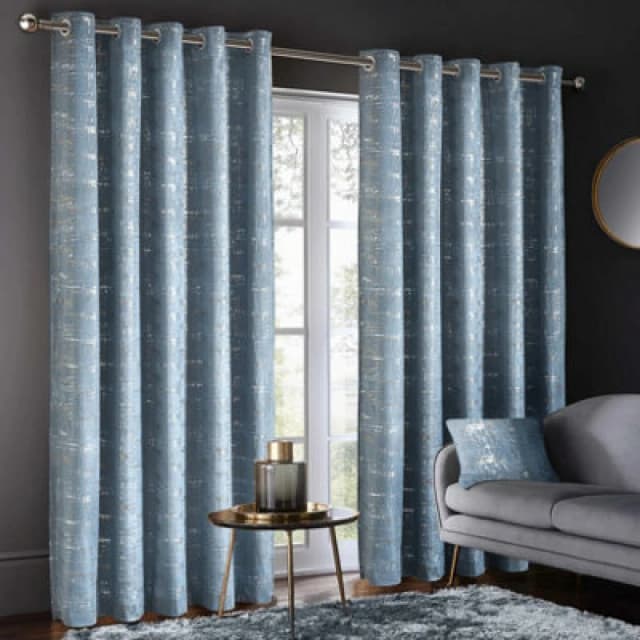 Intimates Luxury Velvet Curtains Ready Made Ring Top Metallic Shimmer Drapes For Living Room, Bedroom - Machine Washable - Blue