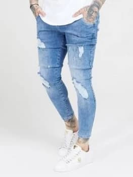SikSilk Distressed Skinny Denim Jean - Mid Wash