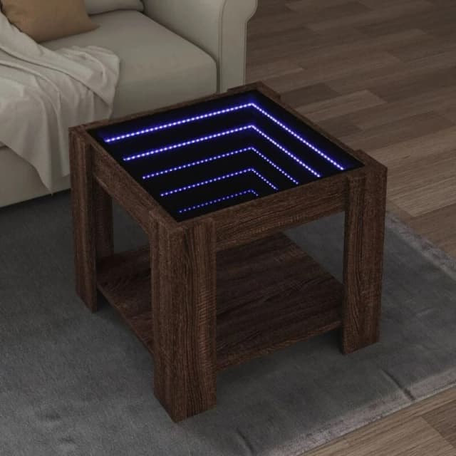 vidaXL Coffee Table with LED Brown Oak 53x53x45cm Engineered Wood, Brown 847545