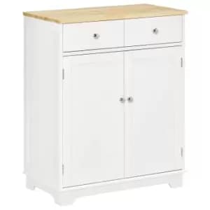 Homcom Rubberwood Sideboard Island With Adjustable Shelf White With Wood Top