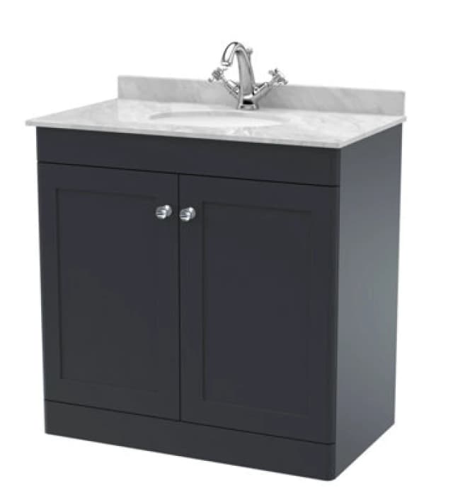 Nuie Classique Floor Standing 2 Door Unit & 1 Tap Hole Marble Top With Oval Basin