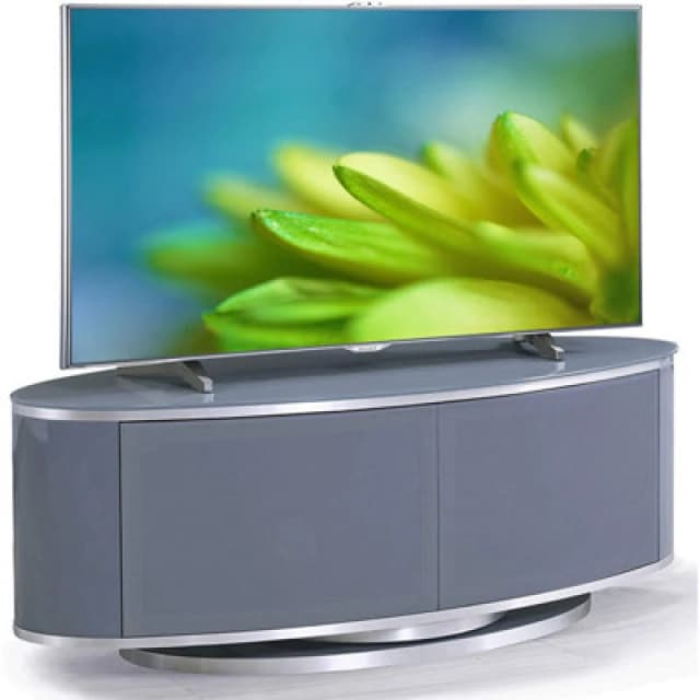 Mda Designs Luna Grey Oval Cabinet With Grey Profiles And Grey Beamthru Glass Doors Suitable For Flat Screen Tvs Up To 50"
