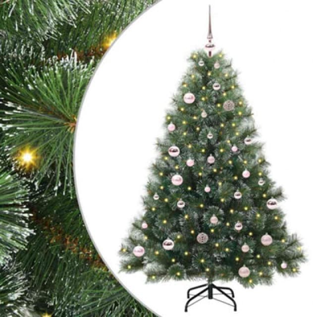 vidaXL Artificial Christmas Tree with 150 LEDs, Pink Balls Green 150cm PE and PVC, Green 3397837